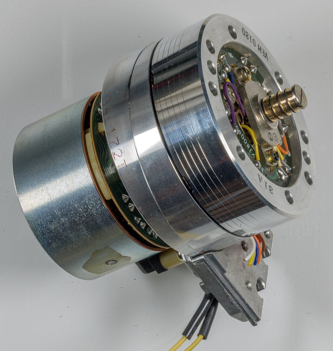 Close-up of a VHS helical-scan video head drum